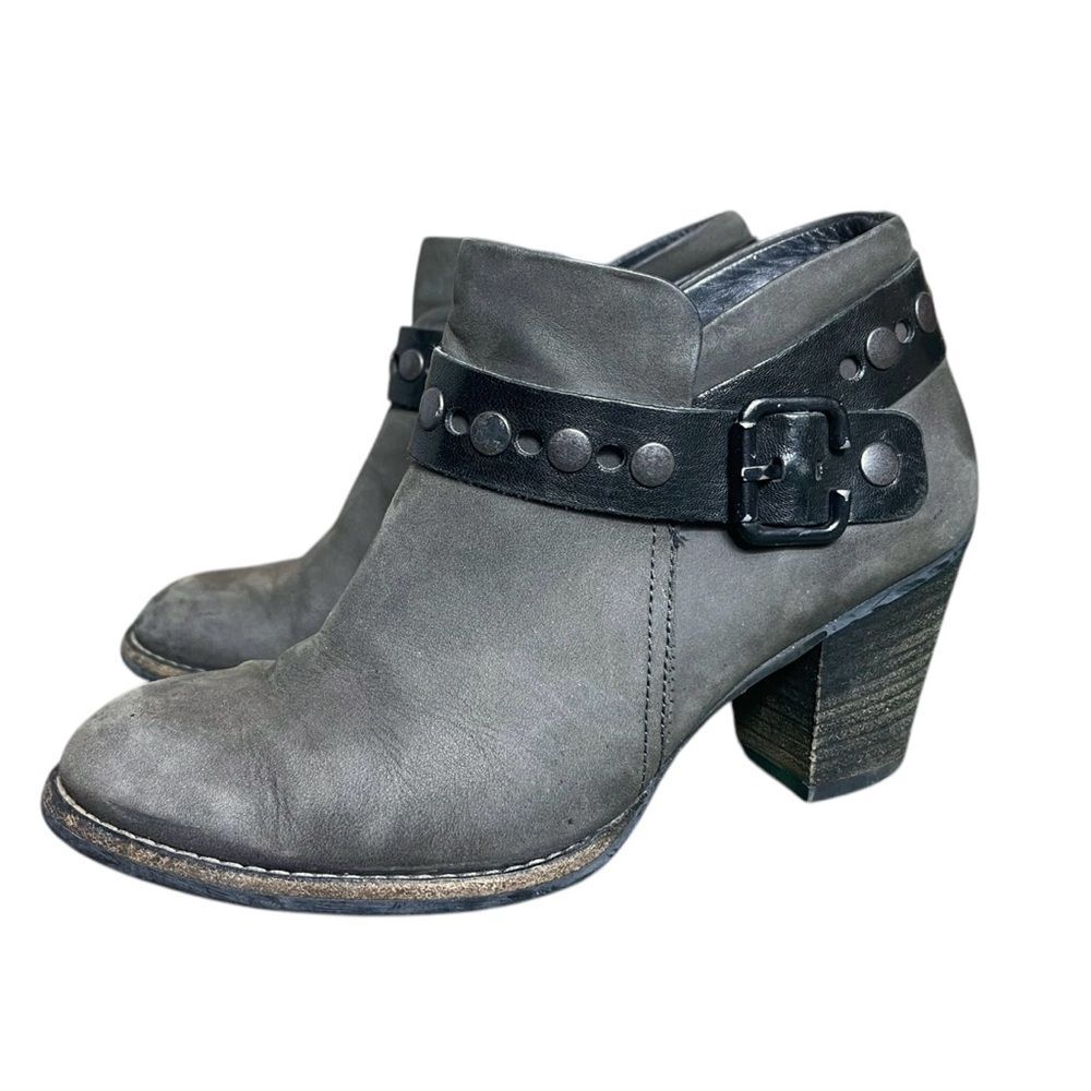 Paul Green Buckle Booties Heel Heeled Boot Studded Buckle Gray Zip Up US Size 6